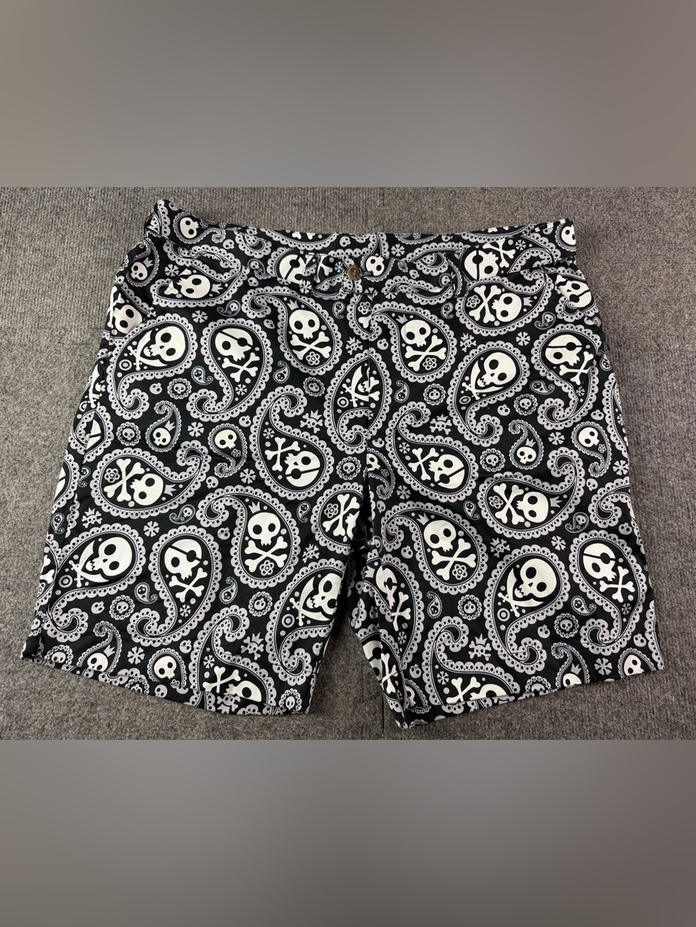 Loudmouth Mens Cotton Blend Skull Cross Bone Paisley 9” Golf Shorts Size 40